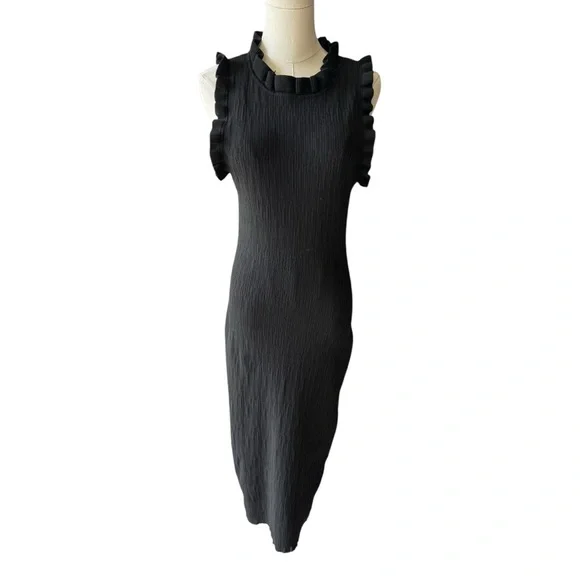 Current Elliott x Anthropologie - Bodycon Ruffled Trim Knit Midi Dress Sz M